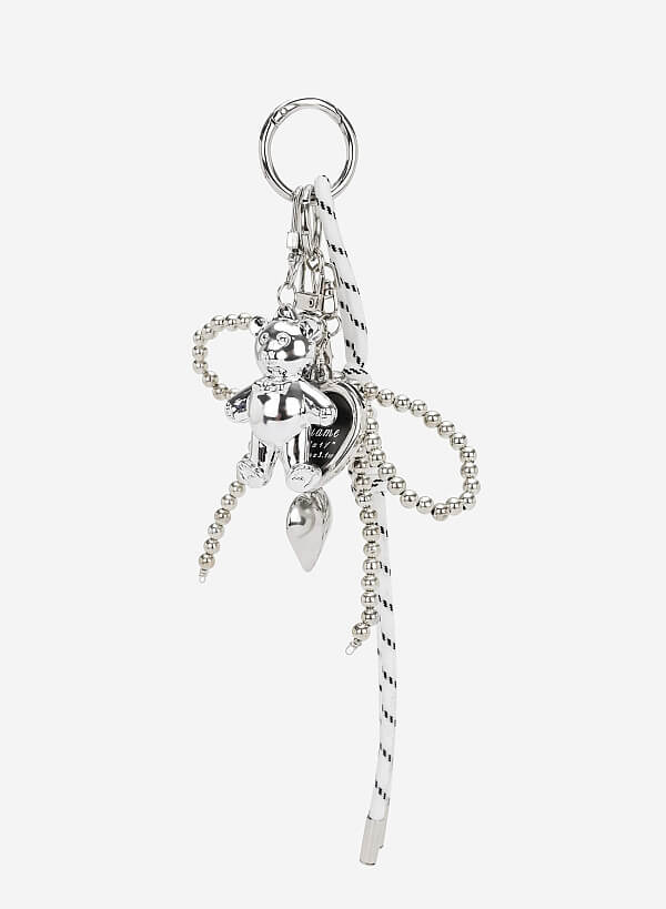 Charm dây nơ bạc phối gấu trang trí - CHM 0040 - Màu trắng - VASCARA