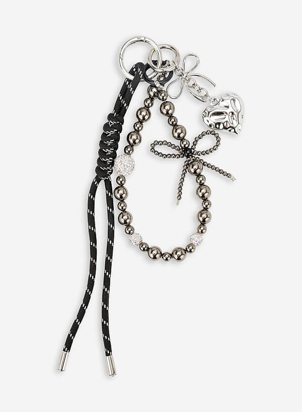 Charm dây kim loại đính hạt - CHM 0044 - Màu trắng đen - VASCARA