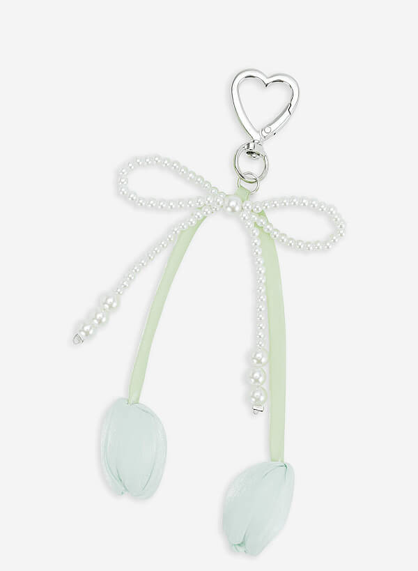 Charm dây ngọc trai nhấn nơ hoa - CHM 0046 - Màu trắng đen - VASCARA