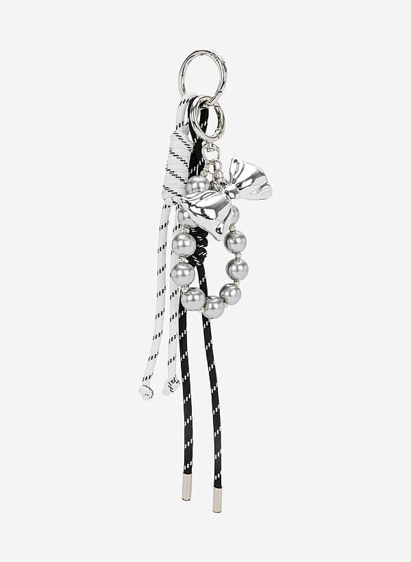 Charm dây nơ bạc phối hạt trang trí