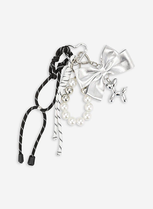 Charm dây nơ bạc phối ngọc trai - CHM 0053 - Màu trắng đen - VASCARA