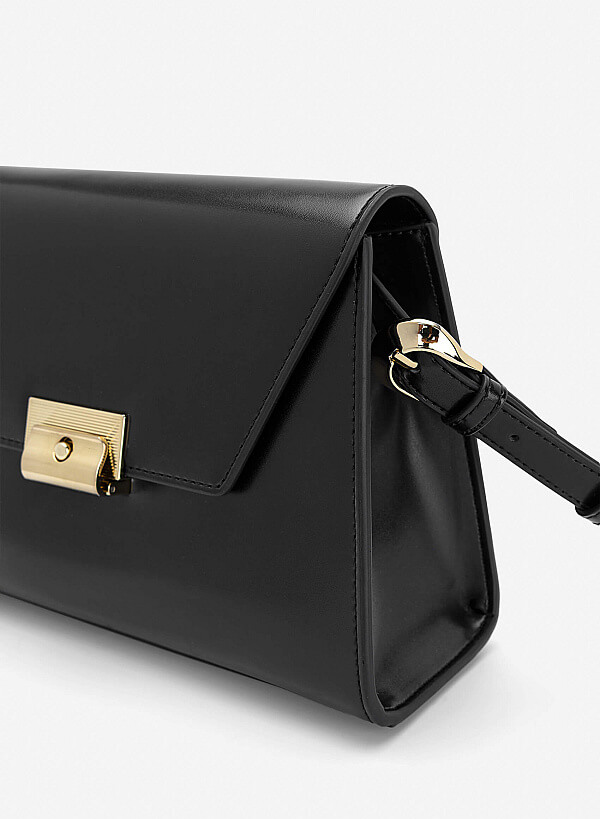 Túi leather xách tay nắp gập - SAT 0340 - Màu đen - VASCARA