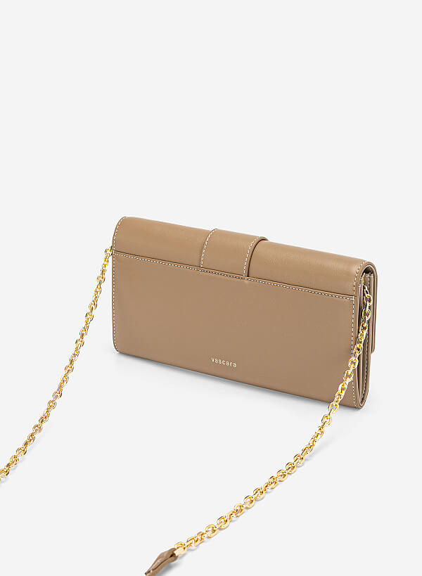 Clutch cầm tay nhấn chỉ trang trí - CLU 0141 - Màu be đậm - VASCARA
