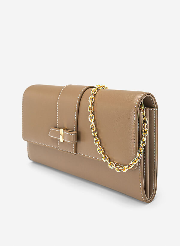 Clutch cầm tay nhấn chỉ trang trí - CLU 0141 - Màu be đậm - VASCARA