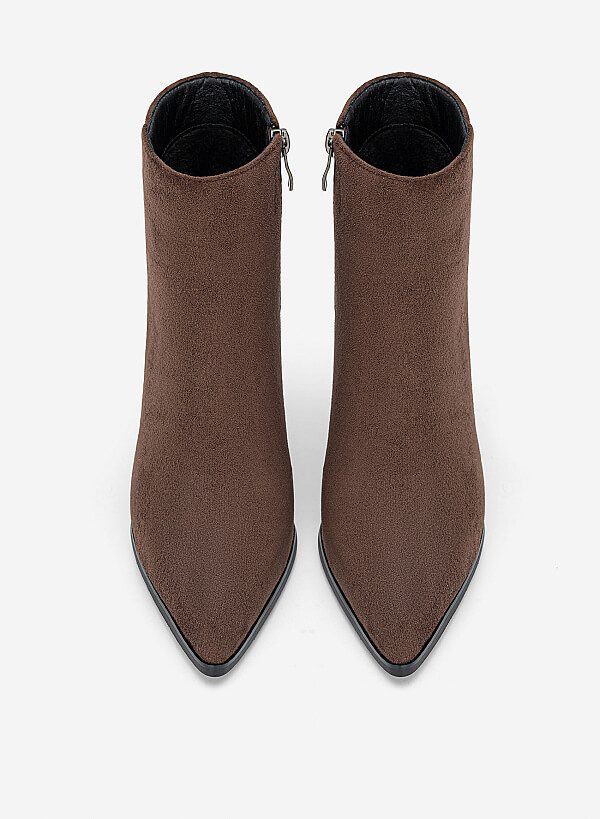 Giày ankle boots gót nhọn - BOT 0951 - Màu nâu đậm - VASCARA