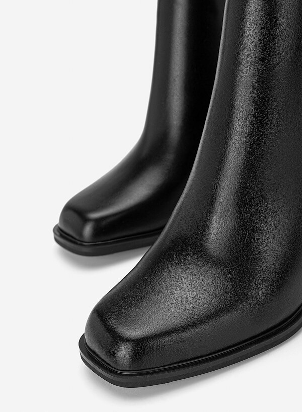 Giày ankle boots mũi vuông - BOT 0946 - Màu đen - VASCARA