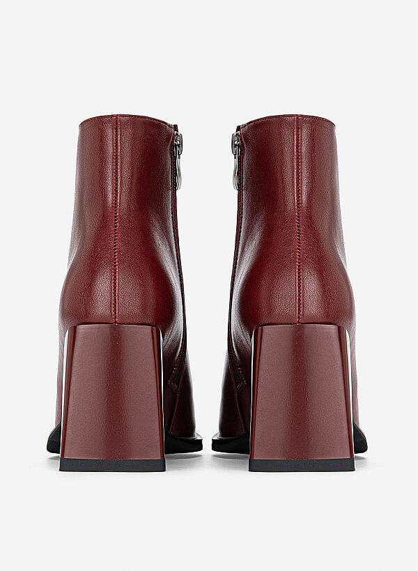 Giày ankle boots mũi vuông - BOT 0946 - Màu đỏ đậm - VASCARA