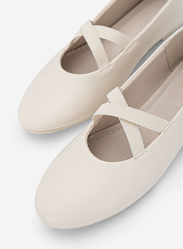 Giày ballerinas quai thun - GBB 0446 - Màu kem - VASCARA