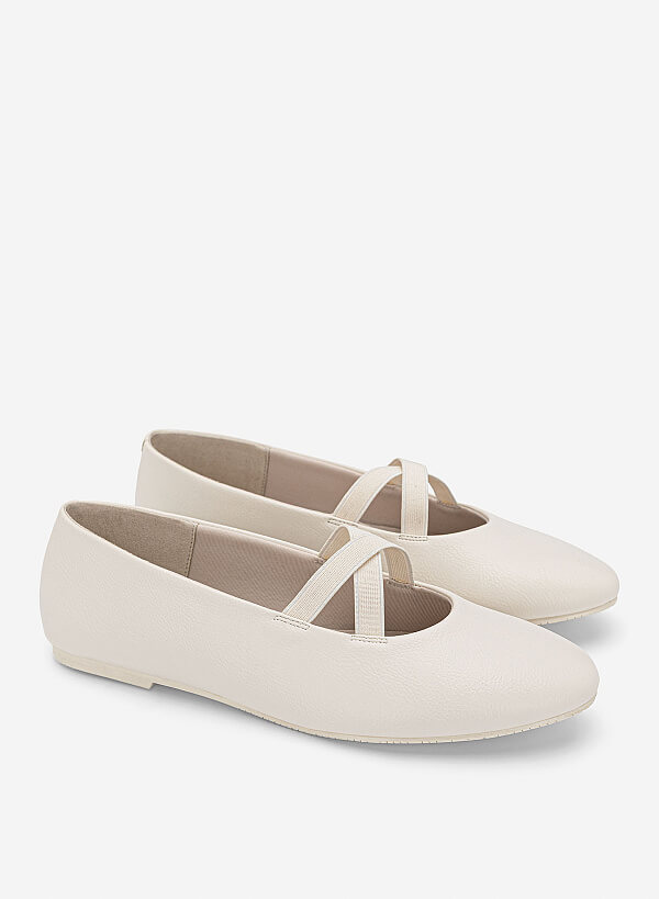 Giày ballerinas quai thun - GBB 0446 - Màu kem - VASCARA
