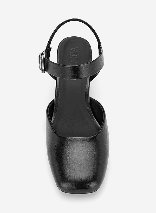 Giày bít mũi block heel phối khóa trang trí - BMN 0740 - Màu đen - VASCARA