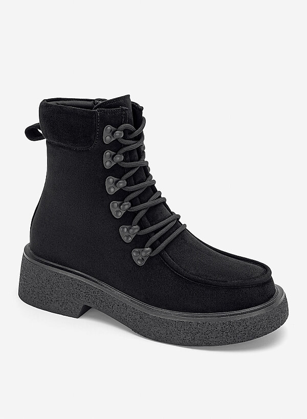Giày boots buộc dây đế chunky - BOT 0947 - Màu đen - VASCARA
