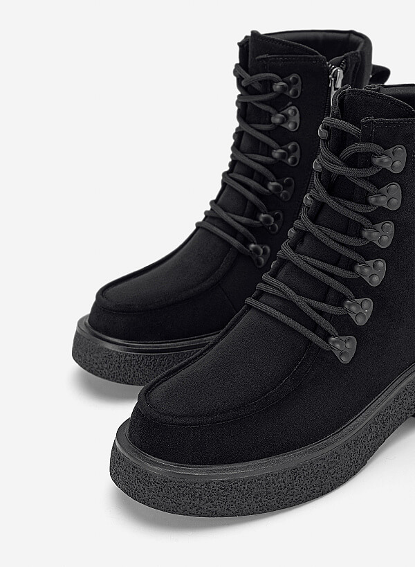 Giày boots buộc dây đế chunky - BOT 0947 - Màu đen - VASCARA
