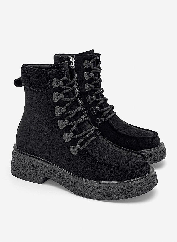 Giày boots buộc dây đế chunky - BOT 0947 - Màu đen - VASCARA