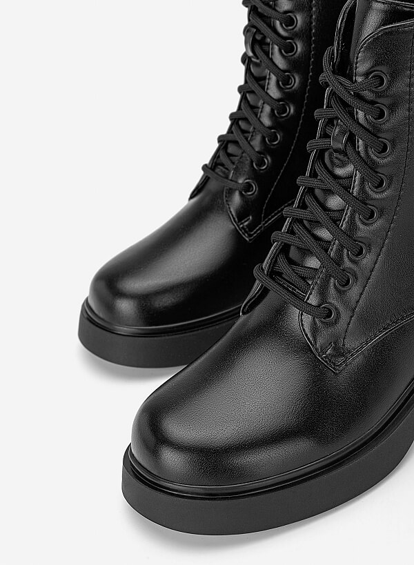 Giày combat boots phối khoá kim loại - BOT 0948 - Màu đen - VASCARA