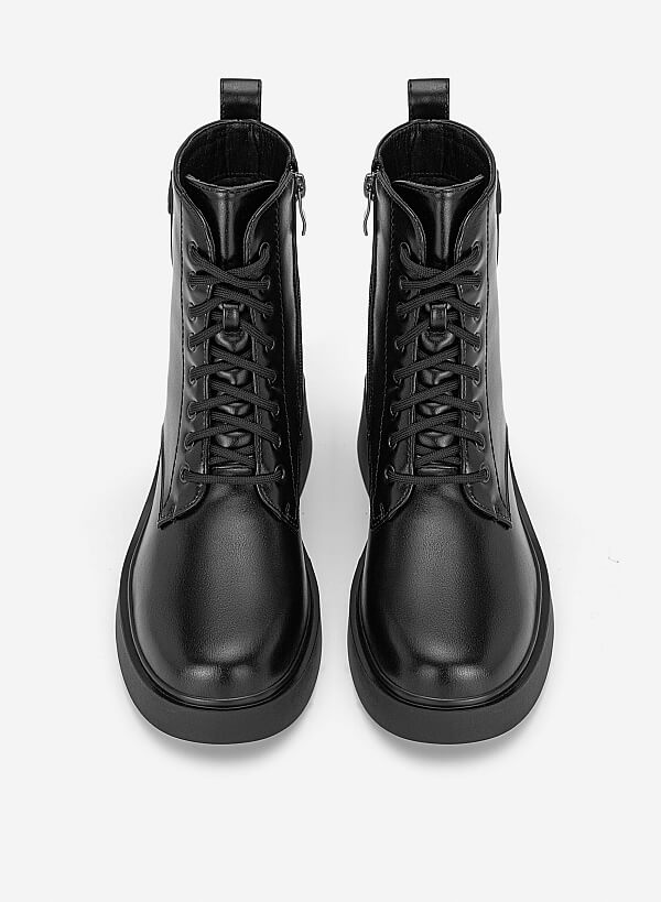 Giày combat boots phối khoá kim loại - BOT 0948 - Màu đen - VASCARA