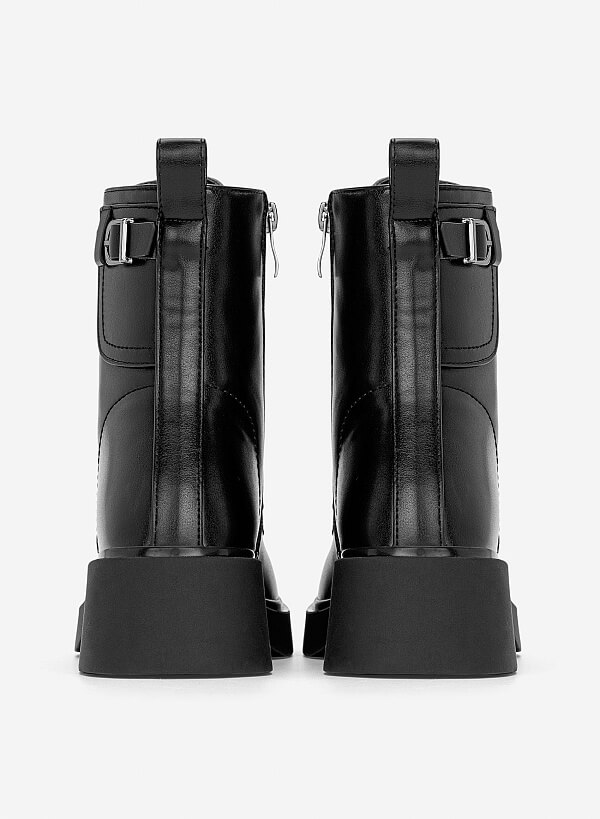 Giày combat boots phối khoá kim loại - BOT 0948 - Màu đen - VASCARA