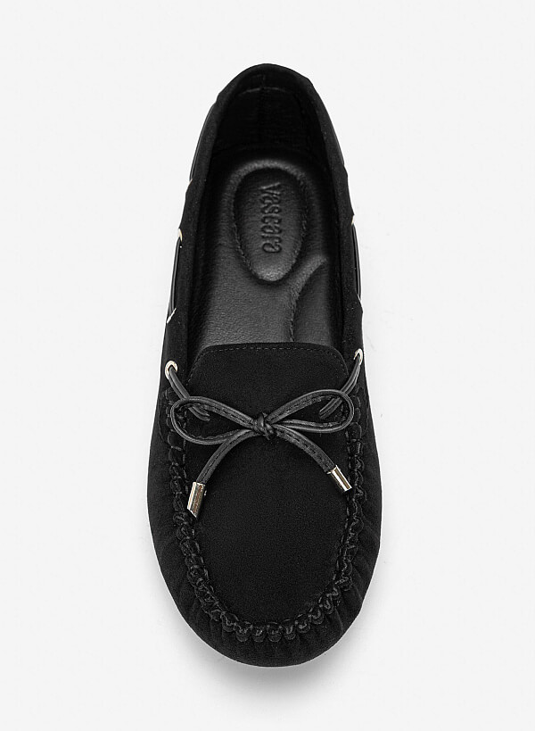 Giày moccasins nhấn nơ trang trí - MOI 0111 - Màu đen - VASCARA