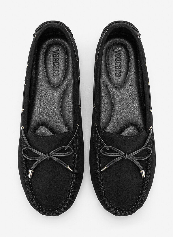 Giày moccasins nhấn nơ trang trí - MOI 0111 - Màu đen - VASCARA