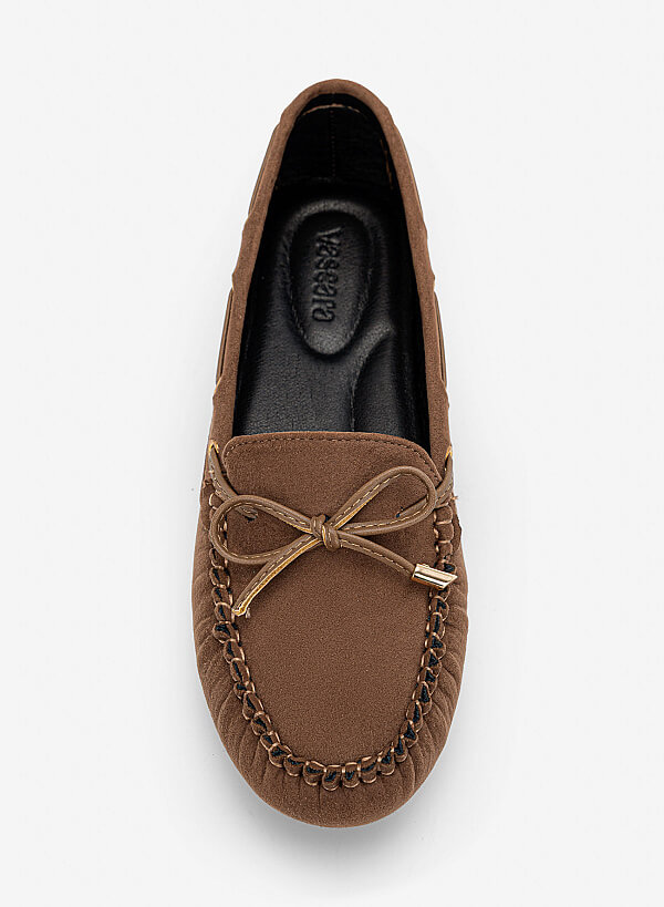 Giày moccasins nhấn nơ trang trí - MOI 0111 - Màu nâu đậm - VASCARA