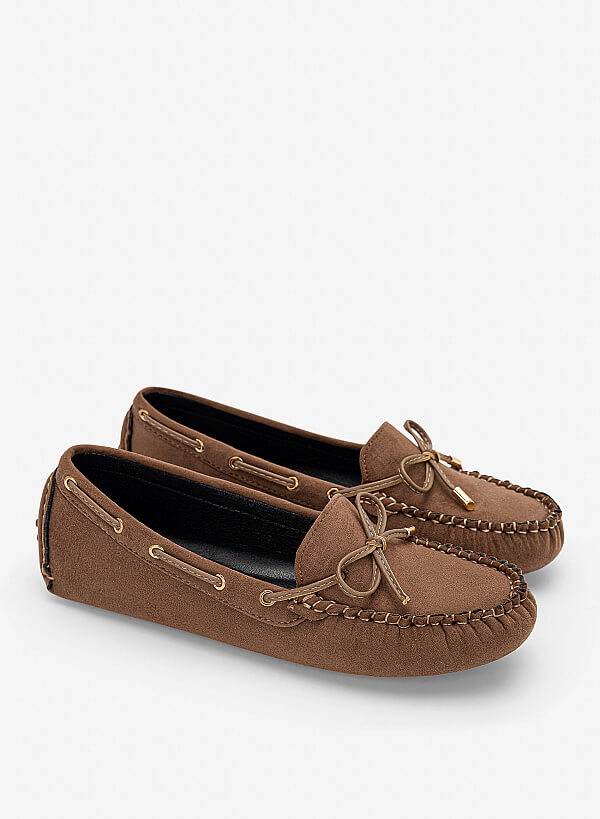 Giày moccasins nhấn nơ trang trí - MOI 0111 - Màu nâu đậm - VASCARA