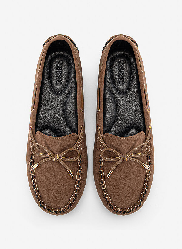 Giày moccasins nhấn nơ trang trí - MOI 0111 - Màu nâu đậm - VASCARA