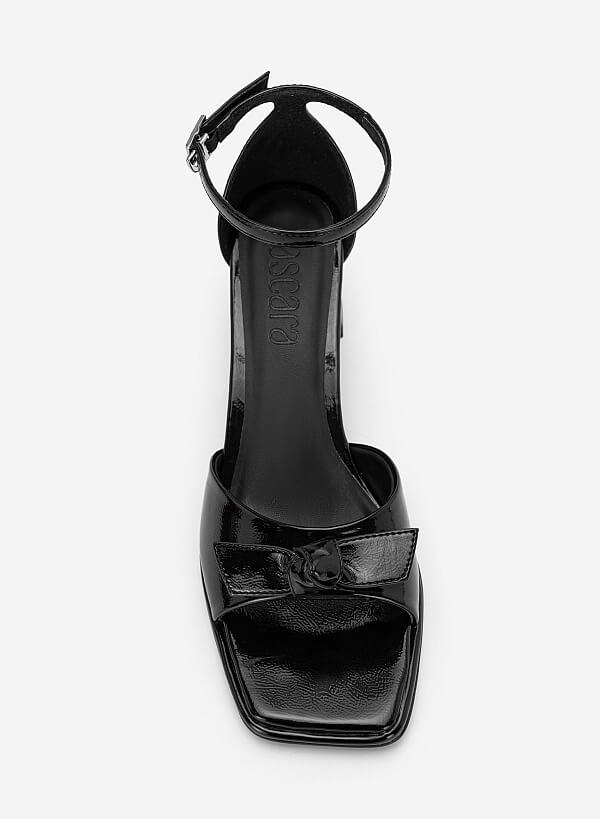 Giày sandals block heel nhấn nơ trang trí - SDN 0841 - Màu đen - VASCARA
