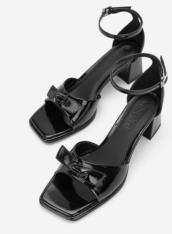 Giày sandals block heel nhấn nơ trang trí - SDN 0841 - Màu đen - VASCARA