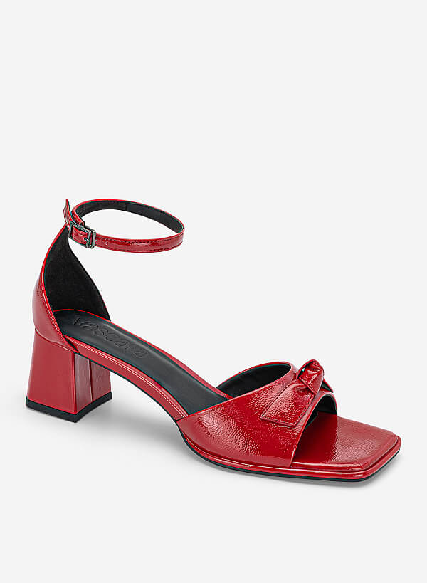Giày sandals block heel nhấn nơ trang trí