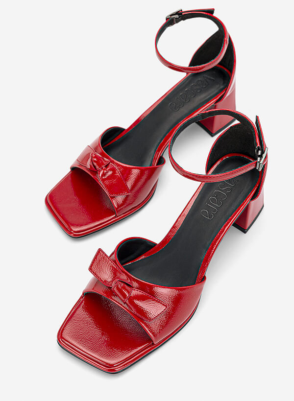 Giày sandals block heel nhấn nơ trang trí - SDN 0841 - Màu đỏ - VASCARA