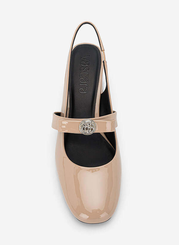 Giày slingback mũi tròn phối nơ kim loại - BMN 0748 - Màu be - VASCARA