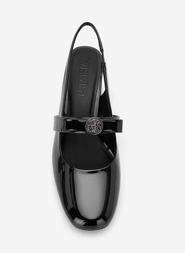 Giày slingback mũi tròn phối nơ kim loại - BMN 0748 - Màu đen - VASCARA
