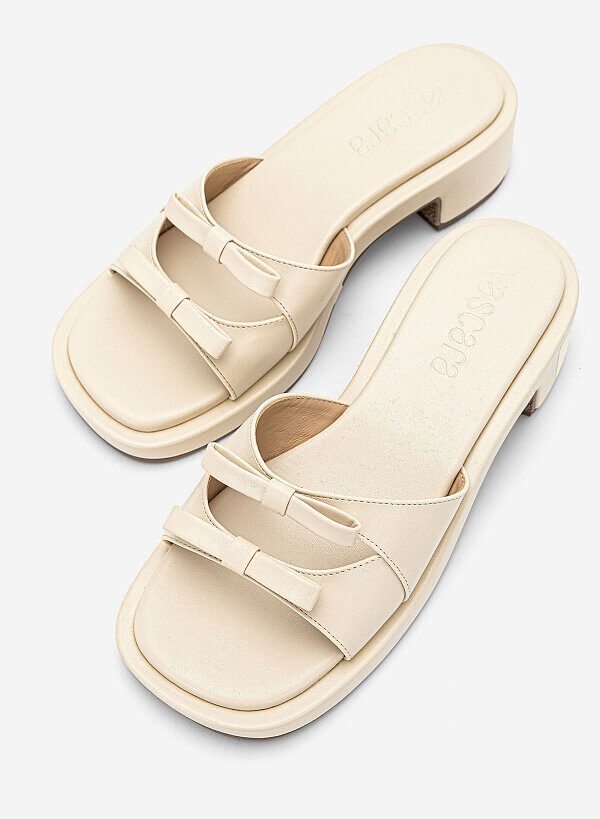 Guốc mules phối nơ trang trí - GNN 0229 - Màu kem - VASCARA