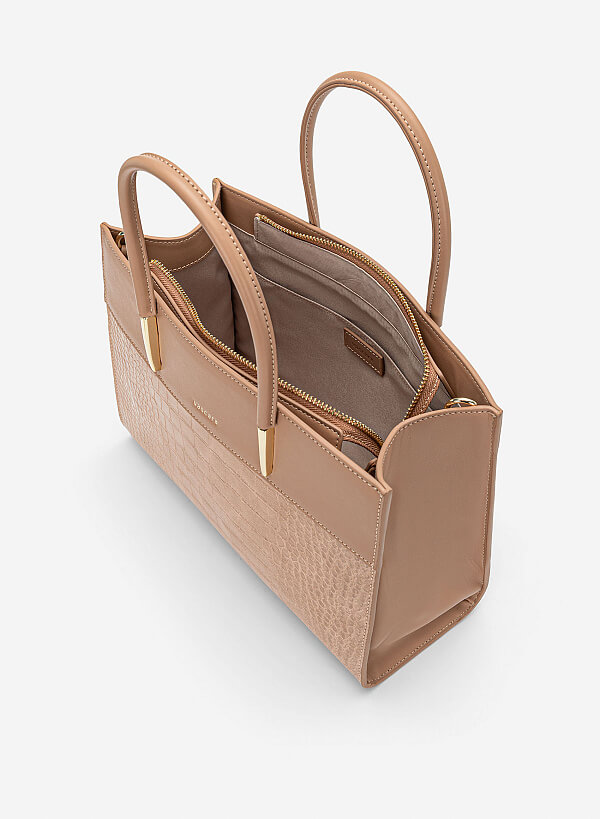 Túi xách tay vân cá sấu nhấn chân quai - TOT 0213 - Màu be - VASCARA