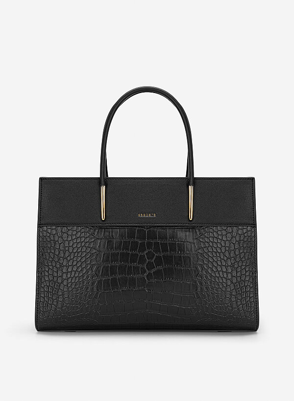 Túi xách tay vân cá sấu nhấn chân quai