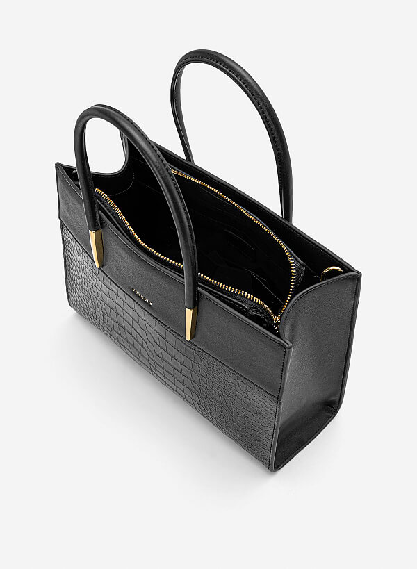 Túi xách tay vân cá sấu nhấn chân quai - TOT 0213 - Màu đen - VASCARA