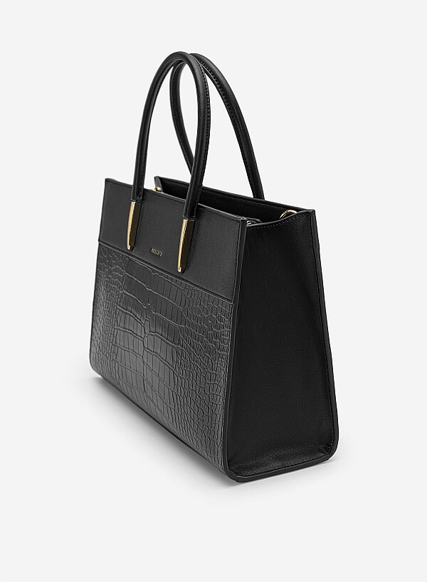 Túi xách tay vân cá sấu nhấn chân quai - TOT 0213 - Màu đen - VASCARA