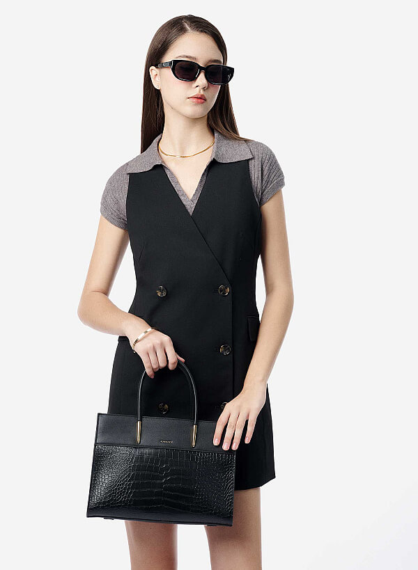 Túi xách tay vân cá sấu nhấn chân quai - TOT 0213 - Màu đen - VASCARA