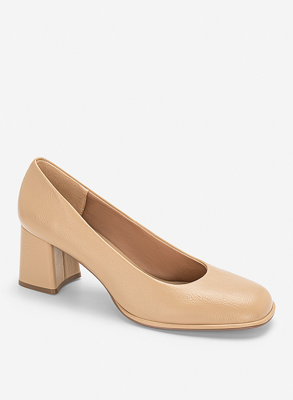 Giày bít mũi tròn block heel basic - BMN 0742 - Màu be - VASCARA