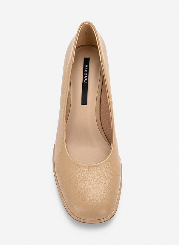 Giày bít mũi tròn block heel basic - BMN 0742 - Màu be - VASCARA