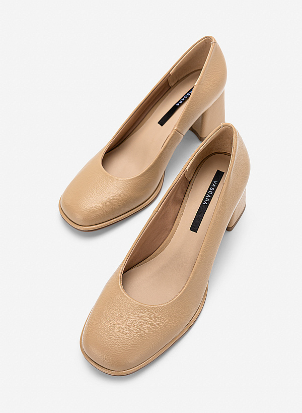Giày bít mũi tròn block heel basic - BMN 0742 - Màu be - VASCARA