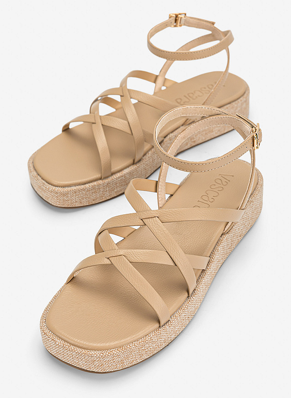 Giày gladiator flatform sandals - SDK 0353 - Màu be - VASCARA