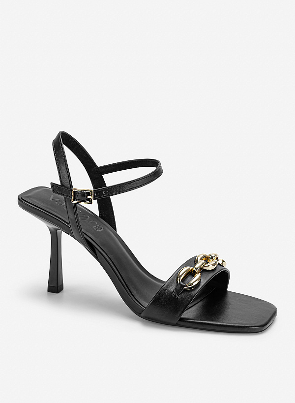 Giày sandals cao gót phối dây xích trang trí - SDN 0846 - Màu đen - VASCARA