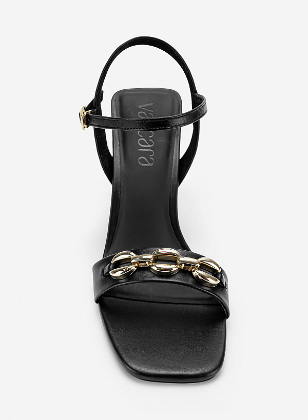 Giày sandals cao gót phối dây xích trang trí - SDN 0846 - Màu đen - VASCARA