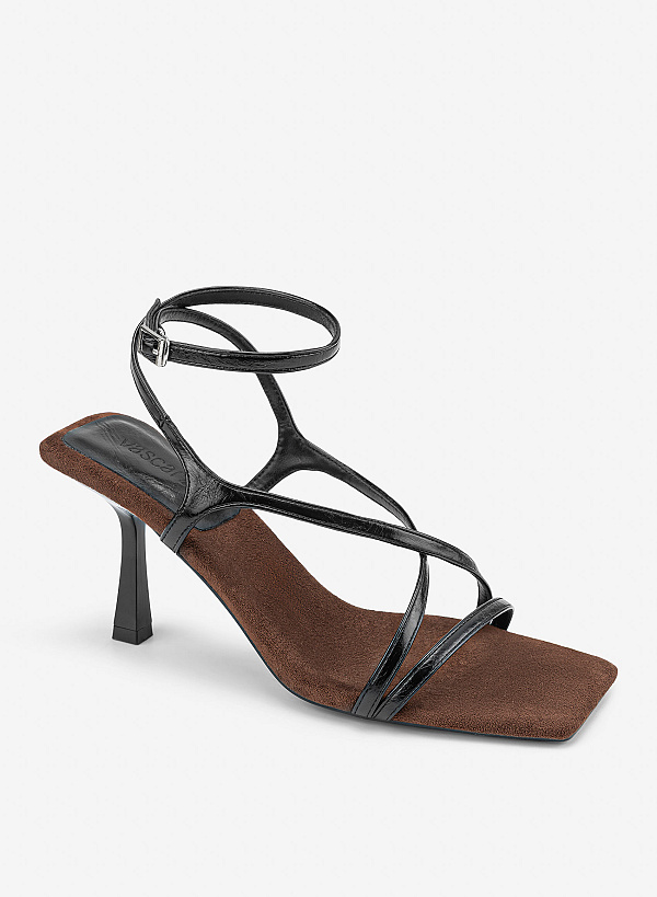 Giày sandals gót nhọn quai strappy - SDN 0858 - Màu đen - VASCARA