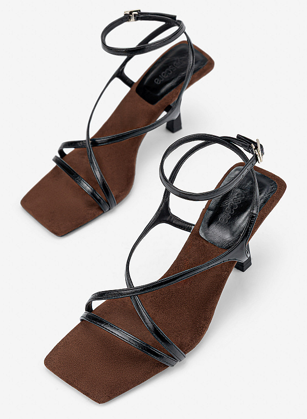 Giày sandals gót nhọn quai strappy - SDN 0858 - Màu đen - VASCARA
