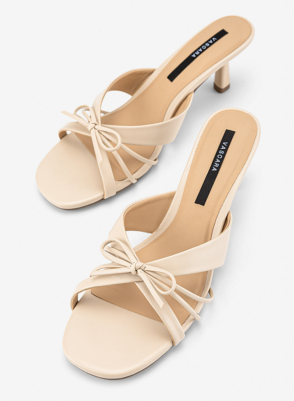 Guốc mules mũi tròn phối nơ - GNN 0239 - Màu be - VASCARA