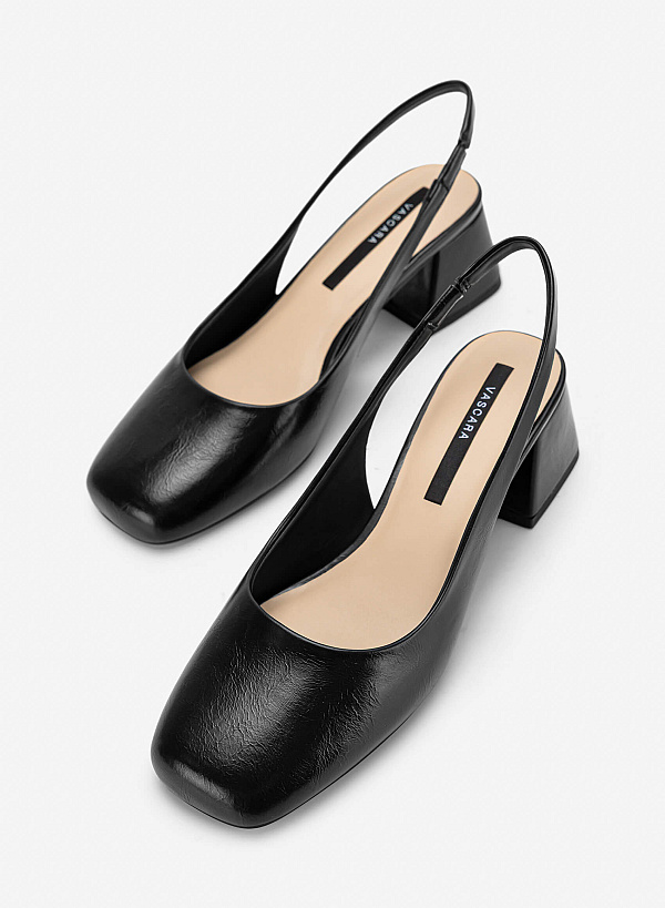 Giày slingback mũi tròn block heel - BMN 0743 - Màu đen - VASCARA