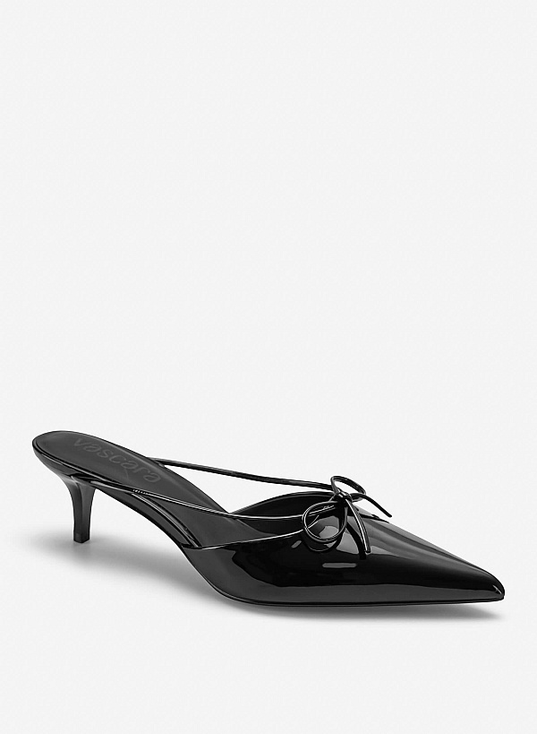 Guốc mules kitten heels phối nơ - GNN 0237 - Màu đen - VASCARA