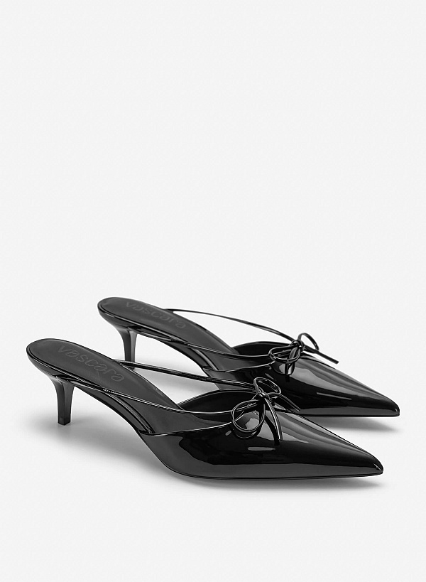 Guốc mules kitten heels phối nơ - GNN 0237 - Màu đen - VASCARA