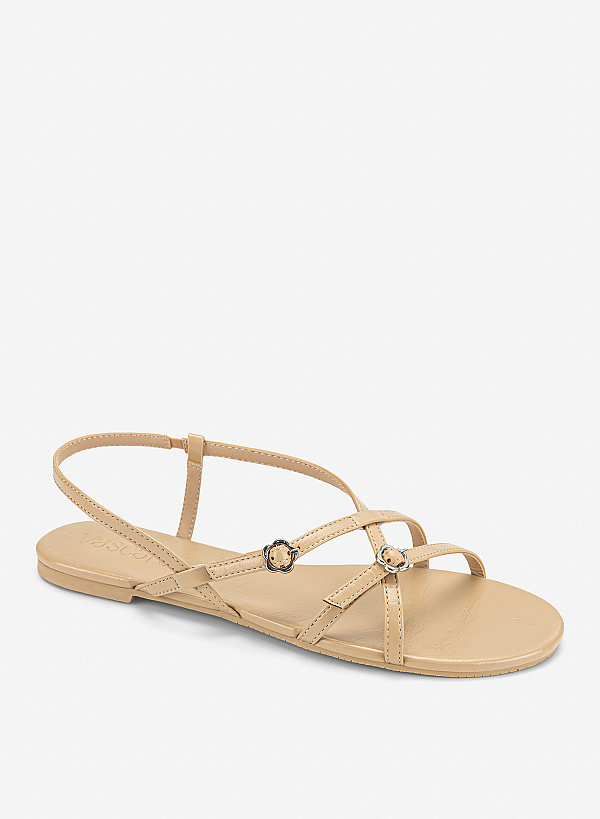 Giày sandals trang trí buckle ánh kim - SDK 0357 - Màu be - VASCARA